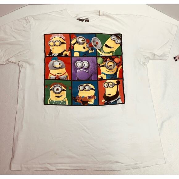 Despicable Me 2 Minions T-Shirt XL 9 Different Graphics White w/Issue Read - Picture 1 of 7